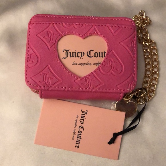Juicy Couture Juicy Pink Good Times Square Zip Card Case Chain Wrist Strap NWT - Picture 9 of 13